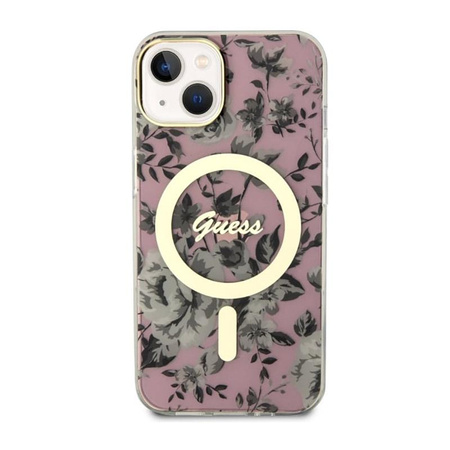 Guess Flower MagSafe - Schutzhülle für iPhone 14 Plus (Pink)