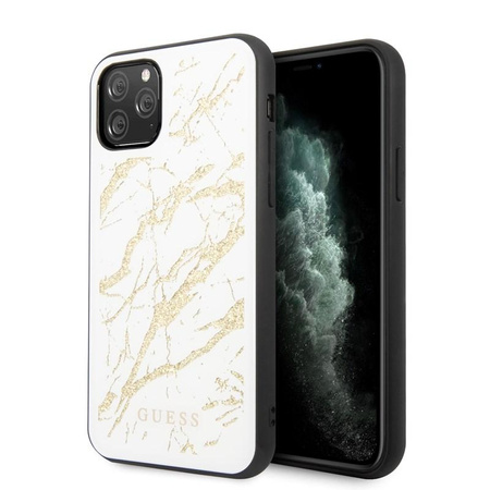 Guess Marble Glass Gold Glitter - Coque iPhone 11 Pro (blanc)