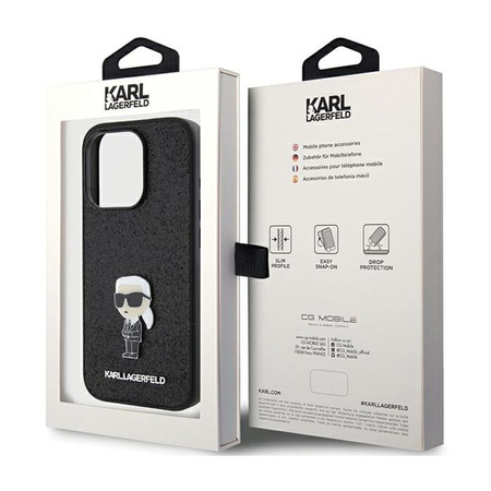 Karl Lagerfeld Fixed Glitter Iconic Logo Metal Pin - iPhone 15 Pro Case (black)
