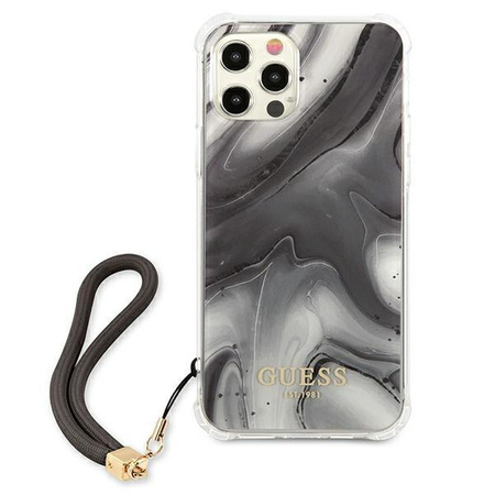 Guess Marble mit Kabel - iPhone 12 / iPhone 12 Pro Tasche (grau)