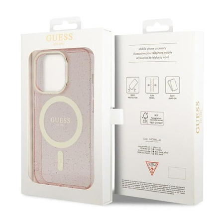 Guess Glitter Gold MagSafe - Schutzhülle für iPhone 14 Pro (Pink)