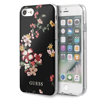 Guess Flower Shiny Collection N4 - pouzdro pro iPhone SE 2020 / 8 / 7 (černé)