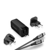 Energizer Ultimate - cestovní nabíječka Multiplug EU / UK / US GaN USB-C a USB-A 65W PD + kabel USB-C (černá)