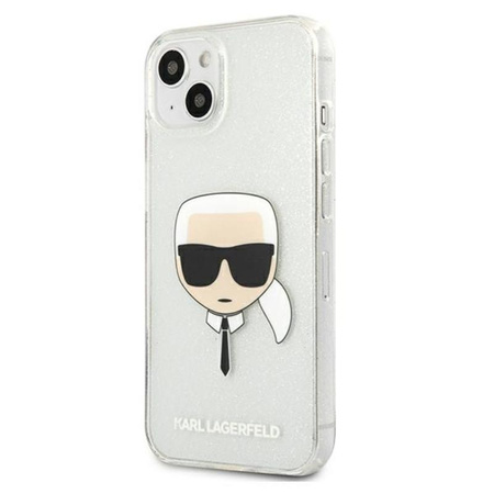 Karl Lagerfeld Karl's Head Glitter - pouzdro na iPhone 13 (stříbrné)