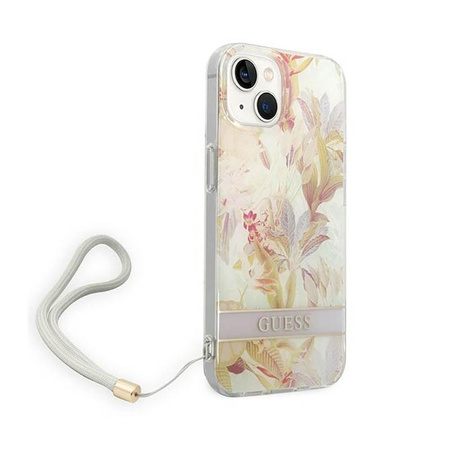Guess Flower Cord - Tasche mit Umhängeband iPhone 14 (lila)