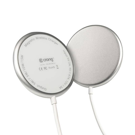 Crong MagSpot - Drahtloses Aluminium-Ladegerät MagSafe (Silver White)