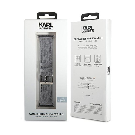 Karl Lagerfeld Saffiano Monogram - Bracelet pour Apple Watch 42/44/45/49 mm (argent)