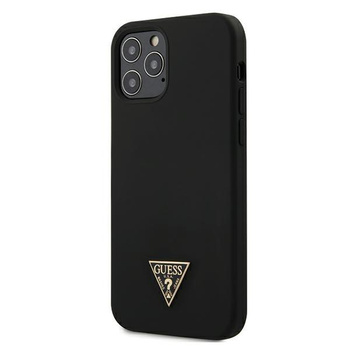 Silikonové pouzdro Guess s trojúhelníkovým logem - iPhone 12 / iPhone 12 Pro (černé)