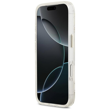 Guess IML Glitter Flowers Triangle MagSafe - Pouzdro iPhone 17 Pro Max (bílý)