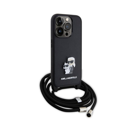 Karl Lagerfeld Crossbody Saffiano Metal Pin Karl & Choupette - iPhone 15 Pro Tasche (Schwarz)
