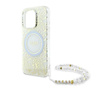 Guess IML Flowers Allover Electro With Pearl Strap MagSafe - Case for iPhone 16 Pro Max (White)