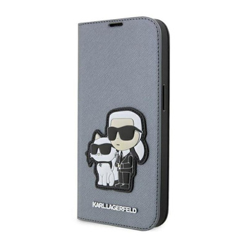 Karl Lagerfeld Booktype NFT Saffiano Karl & Choupette - iPhone 14 Pro Max Tasche (Silber)
