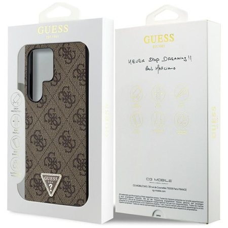 Guess 4G Triangle Strass - Pouzdro Samsung Galaxy S24 Ultra (Hnědé)