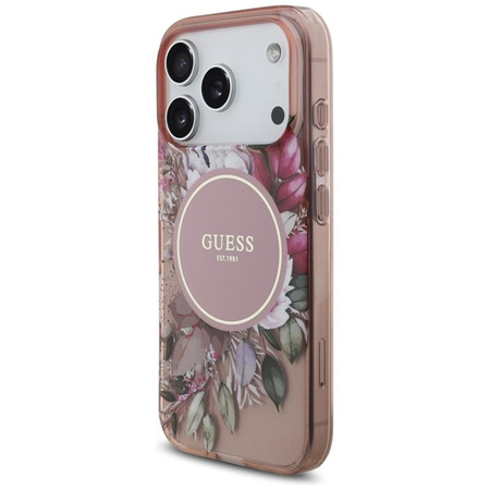 Guess IML Flowers Electro Pearl Strap MagSafe - Pouzdro iPhone 17 Pro (růžový)