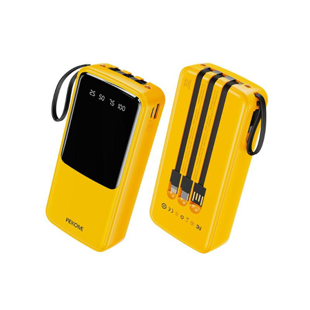 WEKOME WP-10 Pop Digital Series - Banque d'énergie 20000 mAh avec câble intégré USB-C / Lightning / Micro USB / USB-A (Jaune)