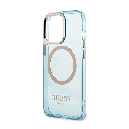 Guess Gold Outline Průsvitné pouzdro MagSafe - iPhone 13 Pro Max (modré)
