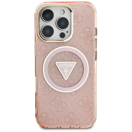 Guess IML Metall Glitter 4G Circle Triangle MagSafe - Gehäuse für iPhone 16 Pro (rosa)