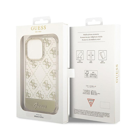 Guess 4G Stripe Script Logo Electroplated Pattern - iPhone 14 Pro Max Case (Gold)