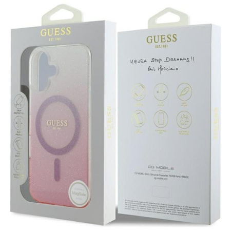 Guess IML Glitter Gradient MagSafe - Pouzdro pro iPhone 16 Plus (Růžové)