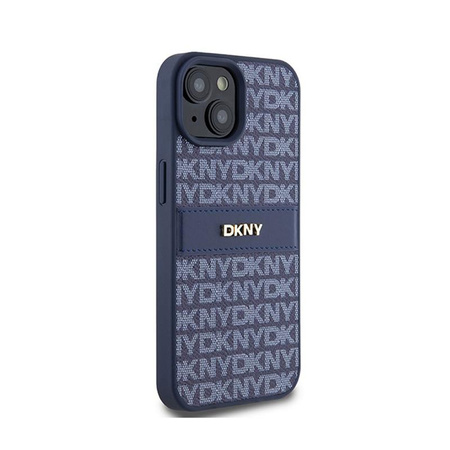 DKNY Bőr mono csíkos és fém logóval - iPhone 15 / 14 / 13 tok (kék)