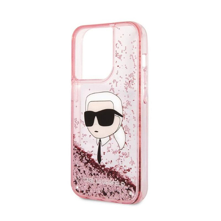 Karl Lagerfeld Liquid Glitter NFT Karl's Head - pouzdro pro iPhone 14 Pro Max (růžové)