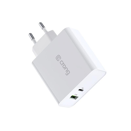 Crong Dual-Port Travel Charger - USB-A + USB-C Power Delivery 45W Charger (white)