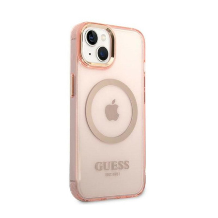 Guess Gold Outline Transluzent MagSafe - Hülle für iPhone 14 Plus (Pink)