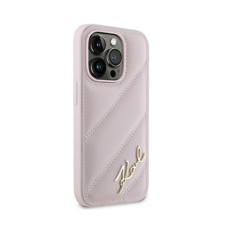 Karl Lagerfeld Diagonal Gesteppte Schrift - iPhone 14 Pro Max Tasche (rosa)