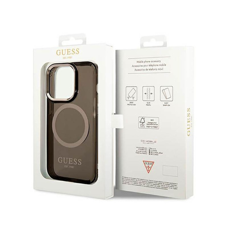 Guess Gold Outline Translucent MagSafe - pouzdro pro iPhone 14 Pro Max (černé)