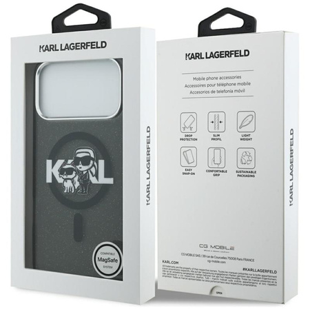 Karl Lagerfeld IML Glitter Karl & Choupette Sketch Logo MagSafe - Case for iPhone 17 Pro Max (black)