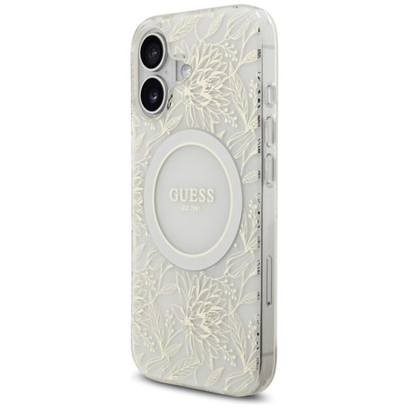 Guess IML Flowers Electro Pearl Strap MagSafe - Pouzdro iPhone 17 (bílý)