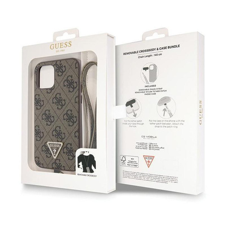 Guess Crossbody 4G Metal Logo - pouzdro pro iPhone 12 / iPhone 12 Pro (hnědé)