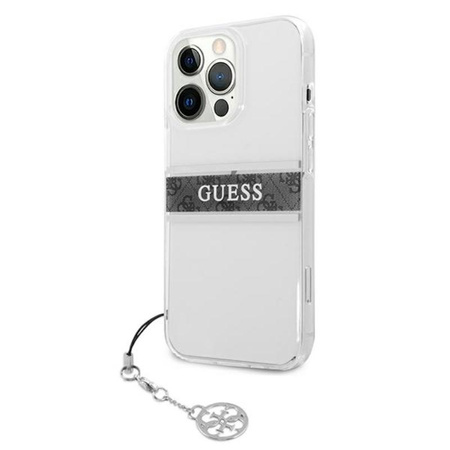 Guess 4G Stripe Grey Charm - pouzdro pro iPhone 13 Pro (čiré)