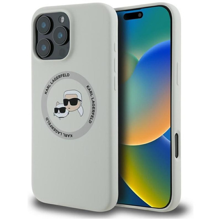 Karl Lagerfeld Silicone Double Heads And Circle MagSafe - Coque pour iPhone 16 Pro Max (beige)