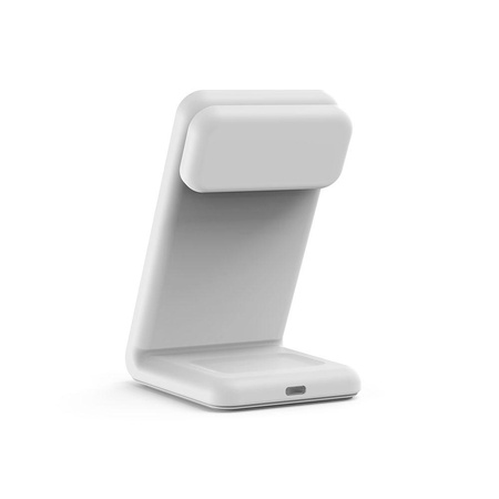 Crong MagSpot Pivot Stand - bezdrátová nabíječka 3 v 1 s MagSafe pro iPhone, Apple Watch a AirPods (bílá)