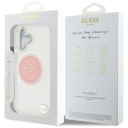Guess IML Metal Colored Circle Classic Logo MagSafe - Hülle für iPhone 16 (rosa)