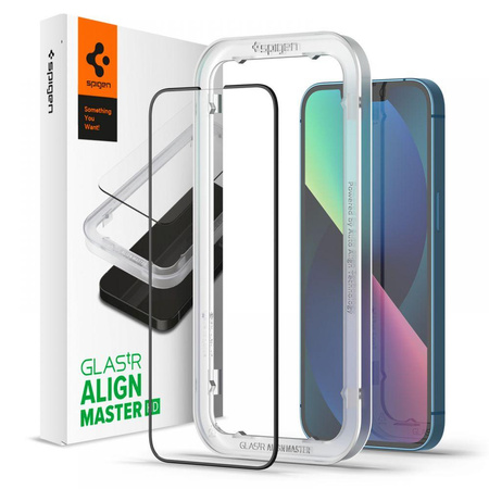 Spigen Alm Glass FC - Tempered glass for iPhone 16e / iPhone 14 / iPhone 13 / iPhone 13 Pro (Black frame)