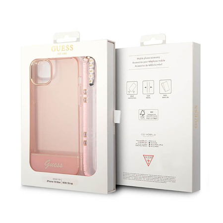 Guess áttetsző gyöngyház szíj - iPhone 14 tok (rózsaszín)