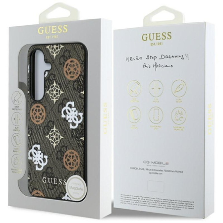 Guess 4G gedrucktes farbiges Pfingstrosen-Muster MagSafe - Hülle für Samsung Galaxy S25 (braun)