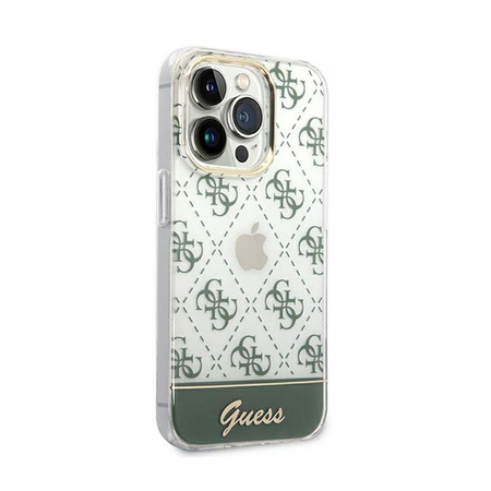 Guess 4G Stripe Script Logo Galvanisiertes Muster - iPhone 14 Pro Tasche (khaki)