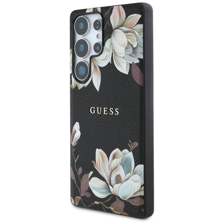 Guess Grained Printed Flower Pattern MagSafe - Pouzdro pro Samsung Galaxy S25 Ultra (černé)
