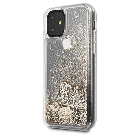 Guess Liquid Glitter Hearts - Coque iPhone 11 (Or)