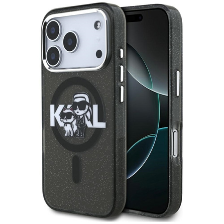 Karl Lagerfeld IML Glitter Karl & Choupette Sketch Logo MagSafe - Case iPhone 17 Pro (Black)