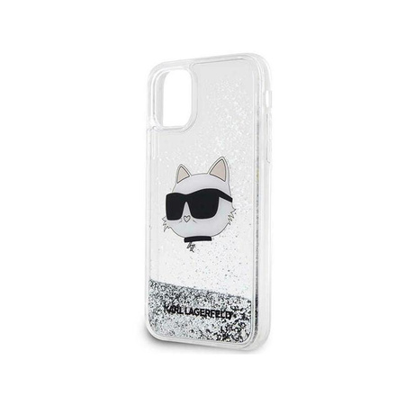 Karl Lagerfeld Liquid Glitter NFT Choupette Head - pouzdro pro iPhone 11 (stříbrné)