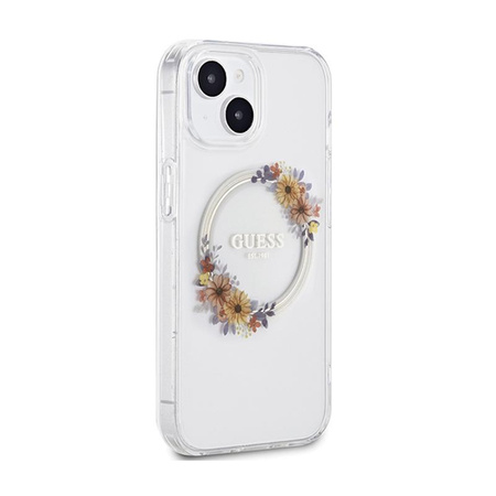 Guess IML Flowers Wreath MagSafe - iPhone 15 Hülle (Transparent)