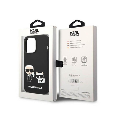 Karl Lagerfeld Flüssigsilikon Karl & Choupette MagSafe - Hülle für iPhone 14 Pro Max (Schwarz)