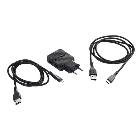 Energizer HardCase - Kompaktes Netzladegerät 2x USB-A + USB-C & Micro USB Kabel (Schwarz) lebenslange Garantie