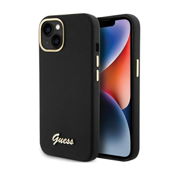 Guess Silicone Script Metal Logo & Frame - iPhone 15 Case (black)