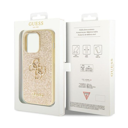 Guess Glitter Script Big 4G - Hülle für iPhone 14 Pro (Gold)