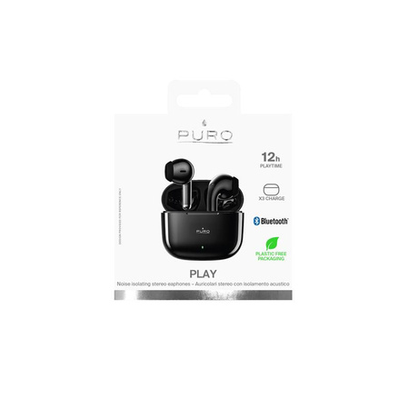 PURO PLAY 5.0 TWS - Bluetooth V5.0 Wireless Headphones with Charging Case (Black)